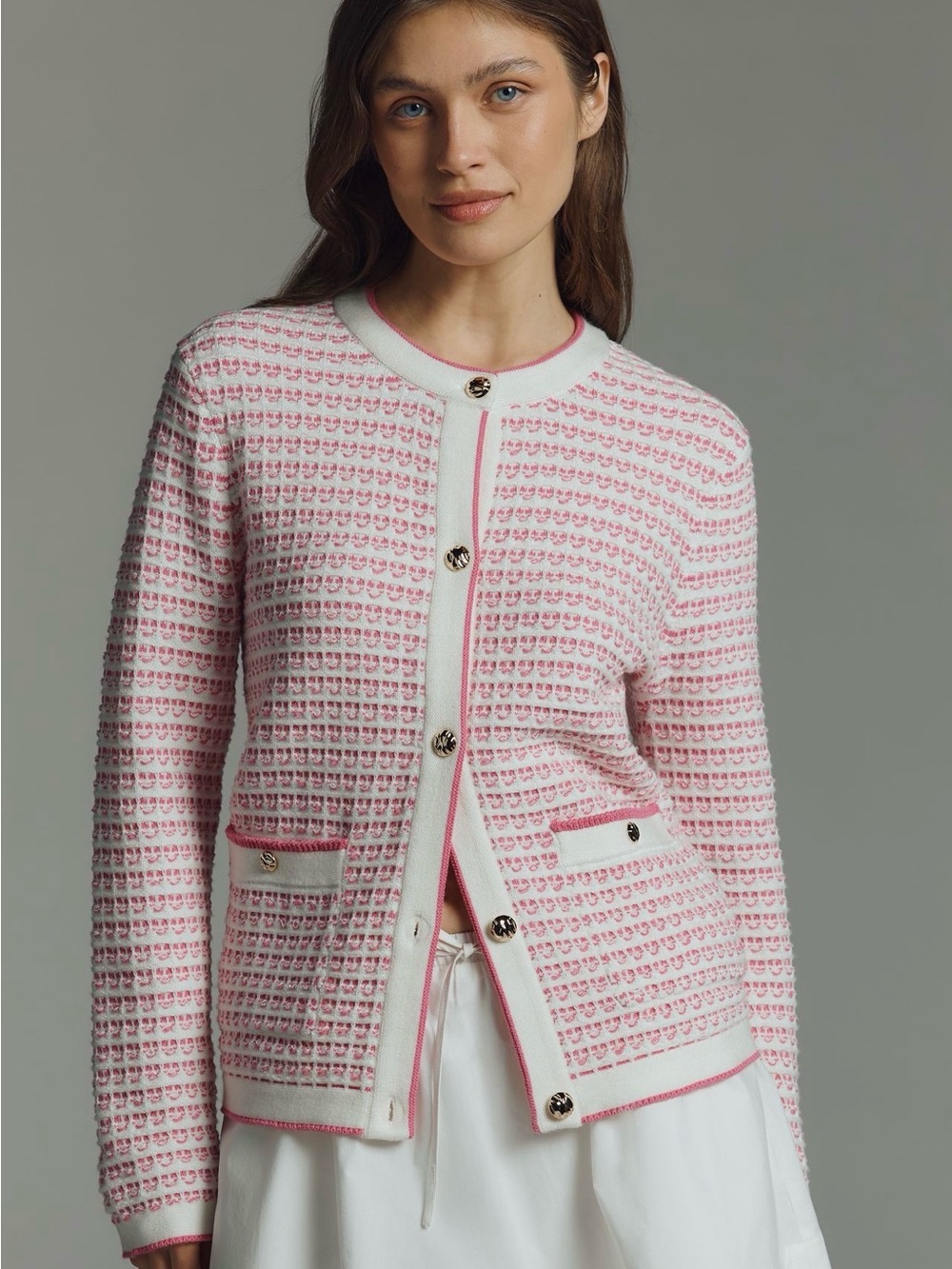 NWT NVLT Collarless Pink Knit Button-Front Cardigan Sweater/ Jacket Size Small